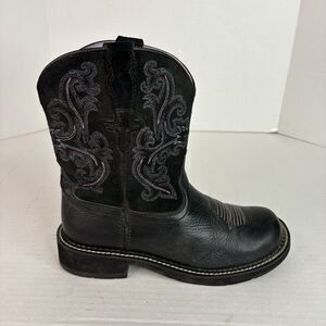 Ariat FatBaby Women's 9.5B Western Boots Purple Embroidered Black Leather 14769